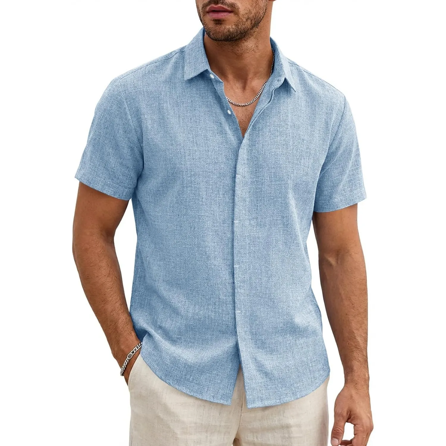 Runcati Herren Leinenhemd Kurzarm Business Sommerhemd Männer | Regular Fit, Leinen, Freizeit, Hemd, Einfarbig, Basic, S…