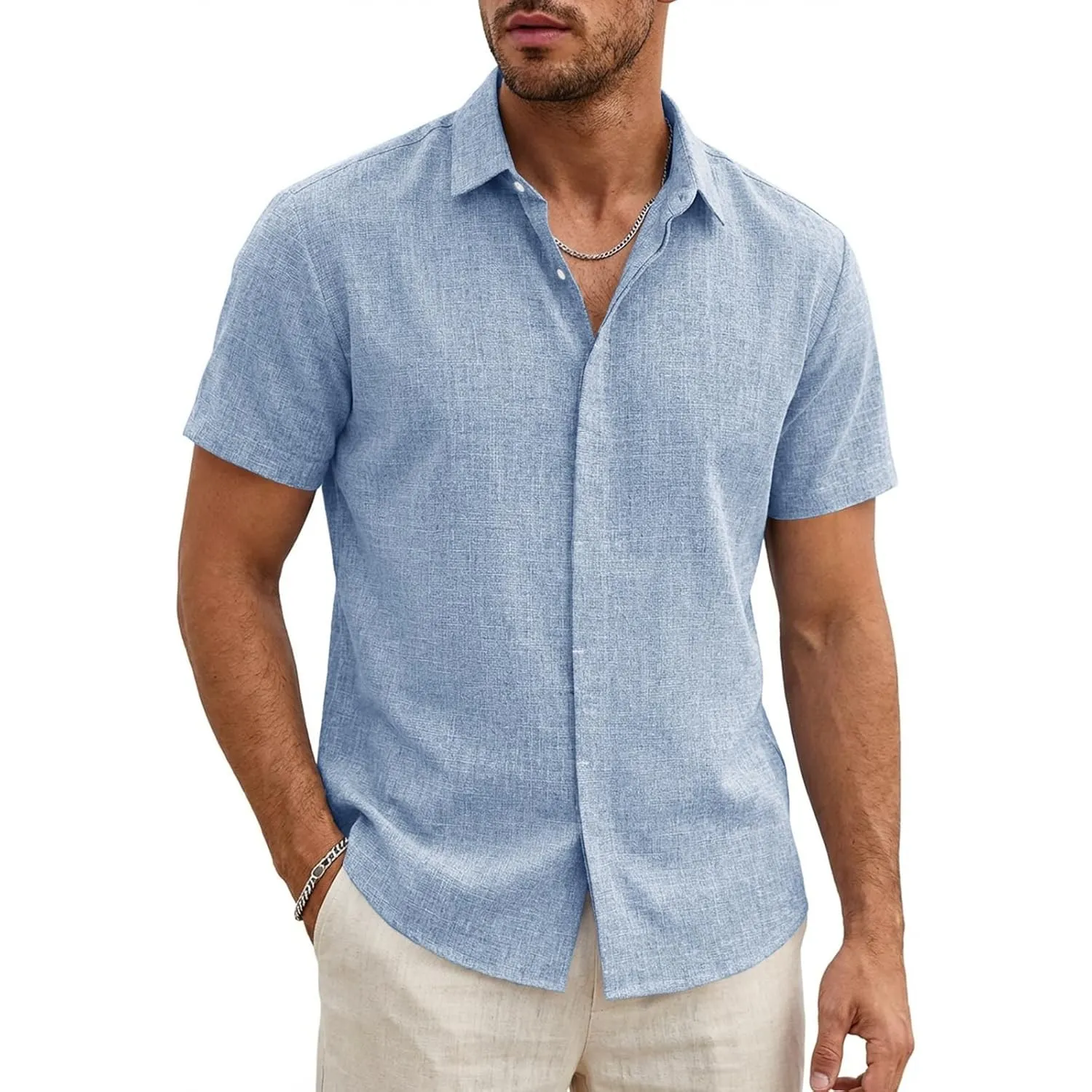 Runcati Herren Leinenhemd Kurzarm Business Sommerhemd Männer | Regular Fit, Leinen, Freizeit, Hemd, Einfarbig, Basic, S…