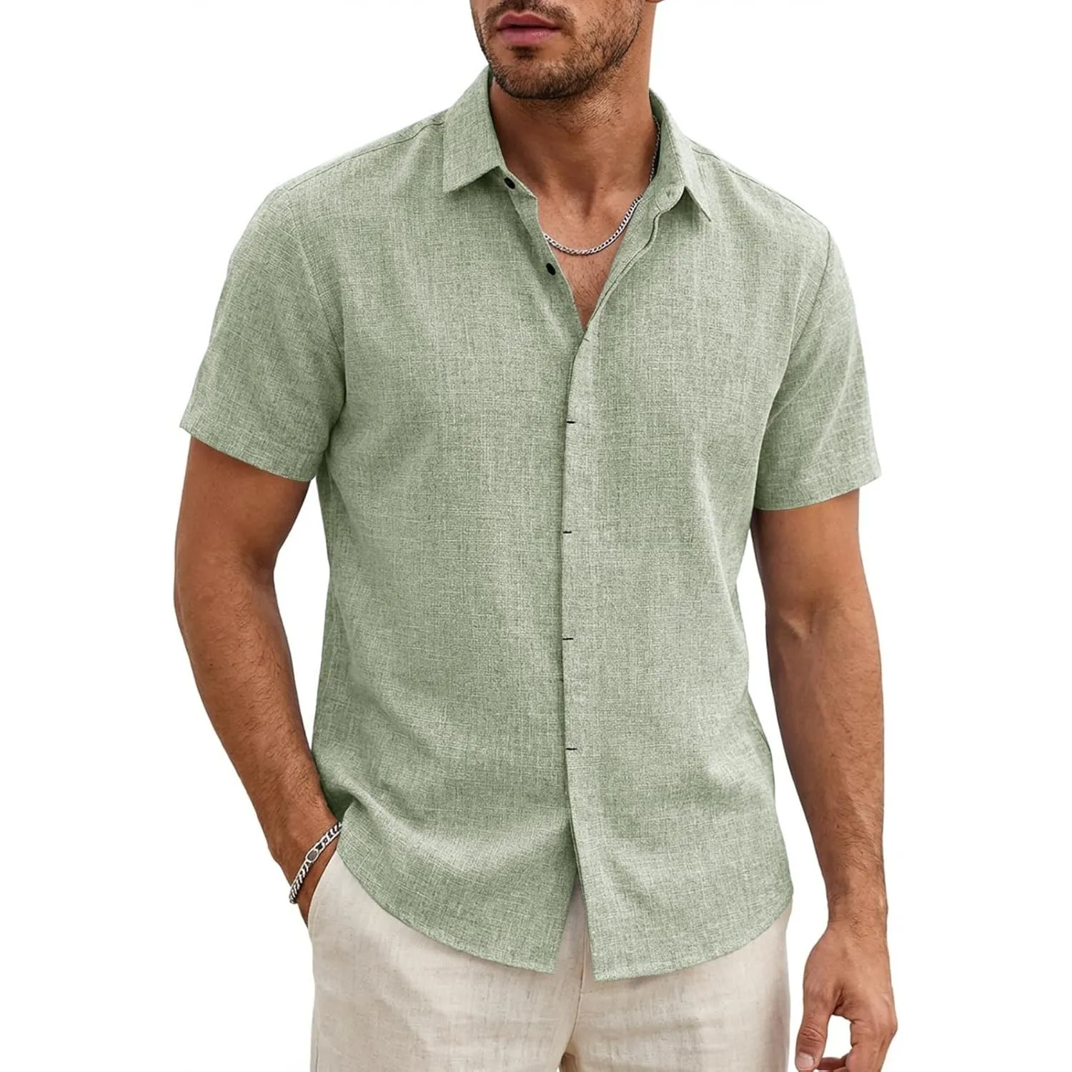 Runcati Herren Leinenhemd Kurzarm Business Sommerhemd Männer | Regular Fit, Leinen, Freizeit, Hemd, Einfarbig, Basic, S…