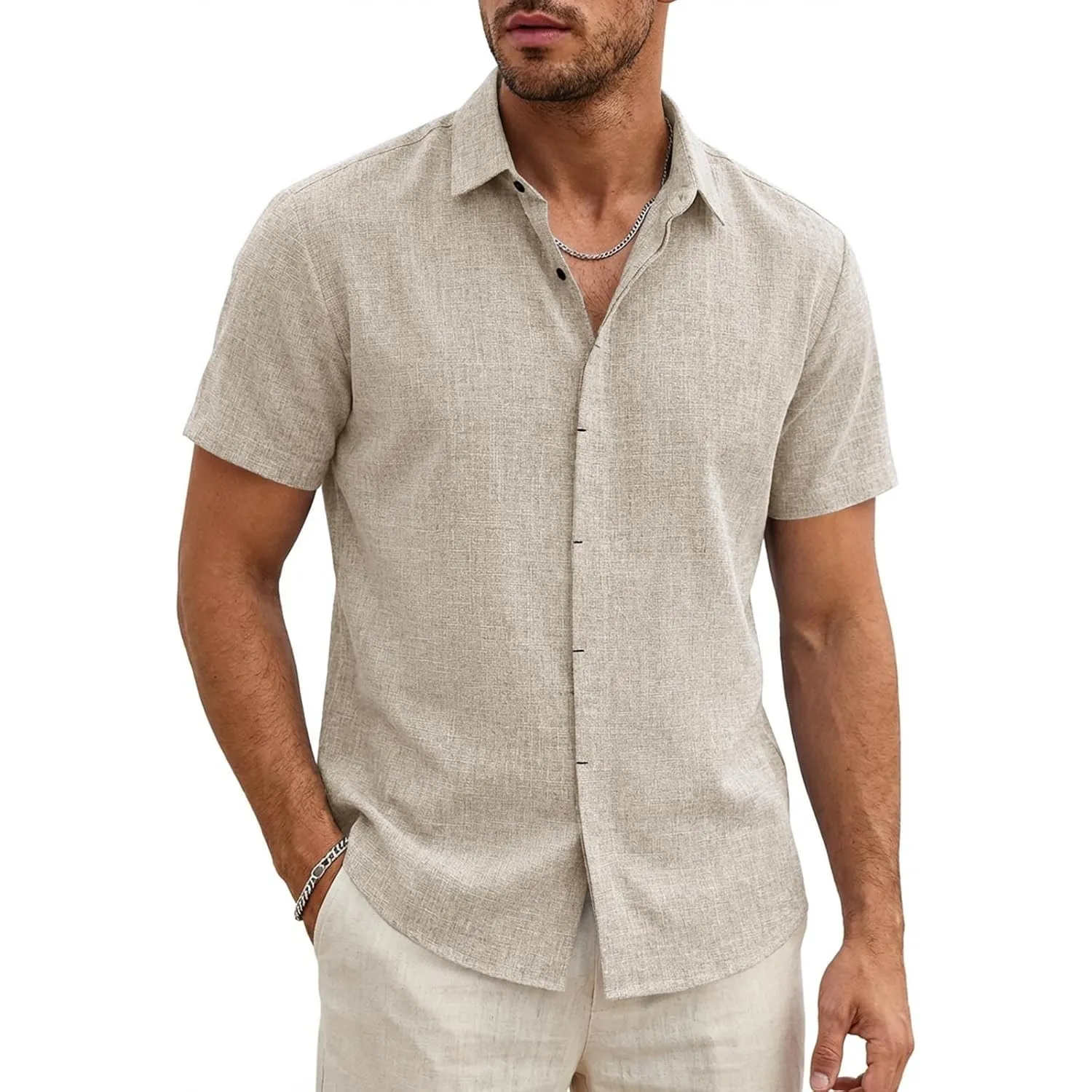 Runcati Herren Leinenhemd Kurzarm Business Sommerhemd Männer | Regular Fit, Leinen, Freizeit, Hemd, Einfarbig, Basic, S…