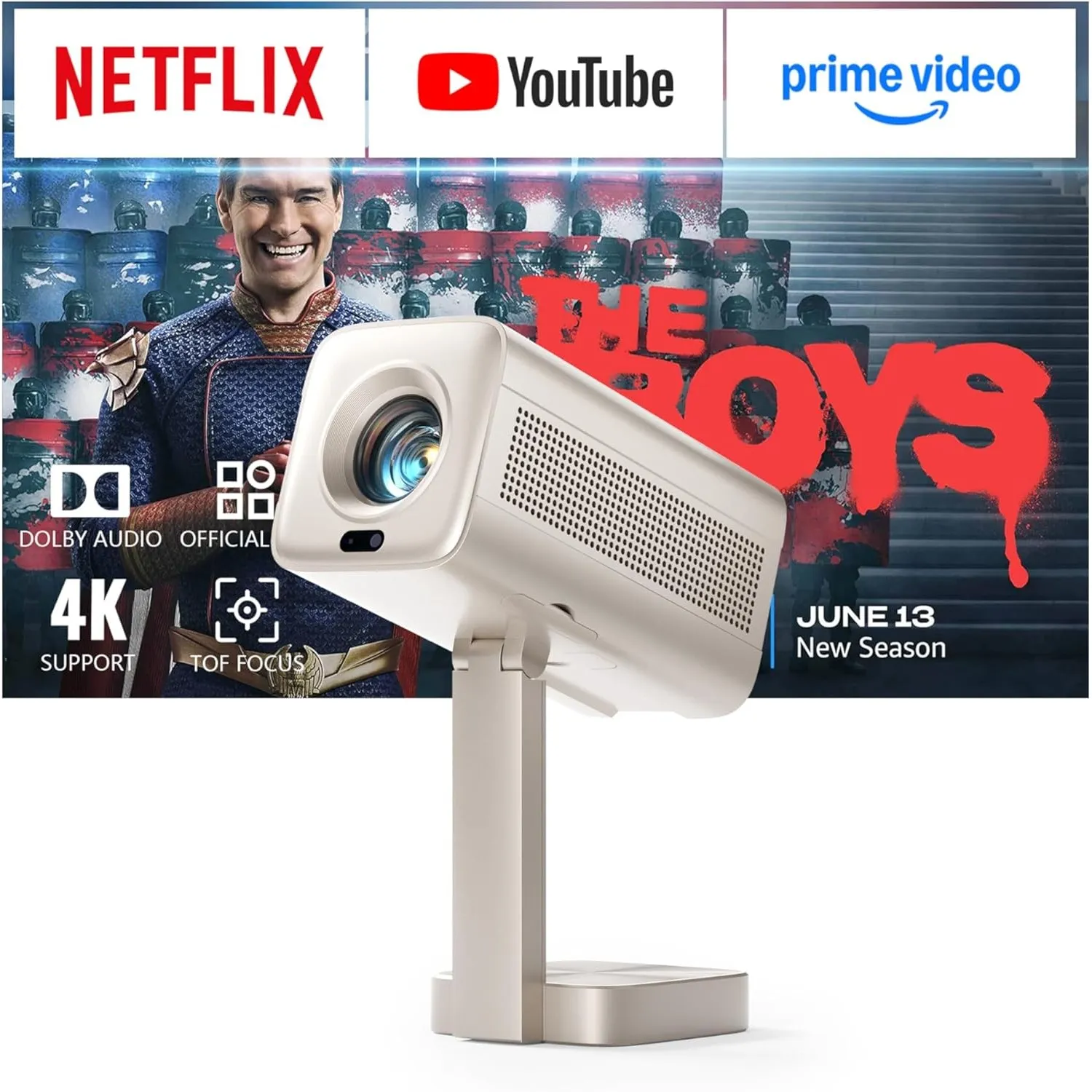 Smart Mini Beamer 4k Heimkino[Integrierte Netflix-App & 30000 Lumen] VOPLLS Verbesserte Version TOF Autofokus/Trapezkor…