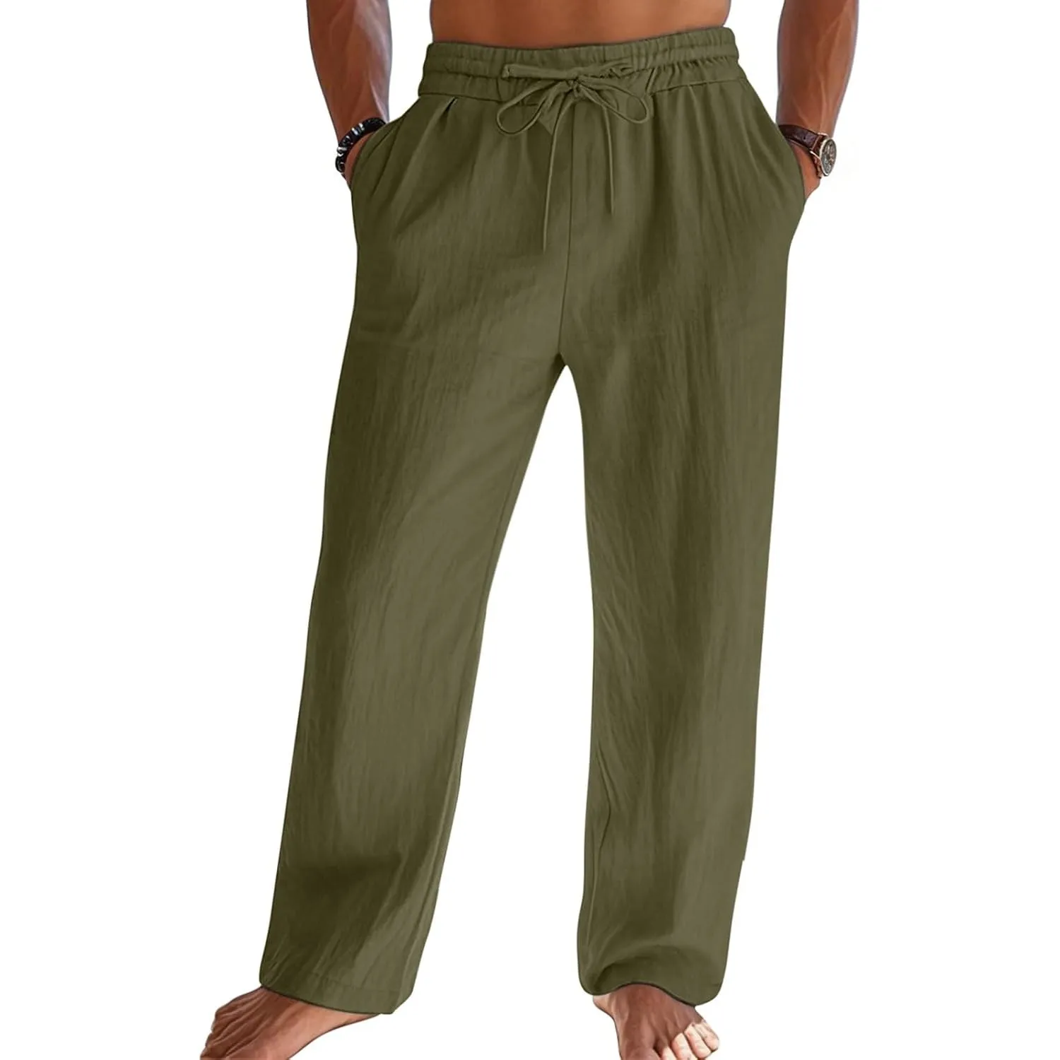 Litthing Leinenhose Herren Leichte Sommerhose mit Tunnelzug Elastisch Bund