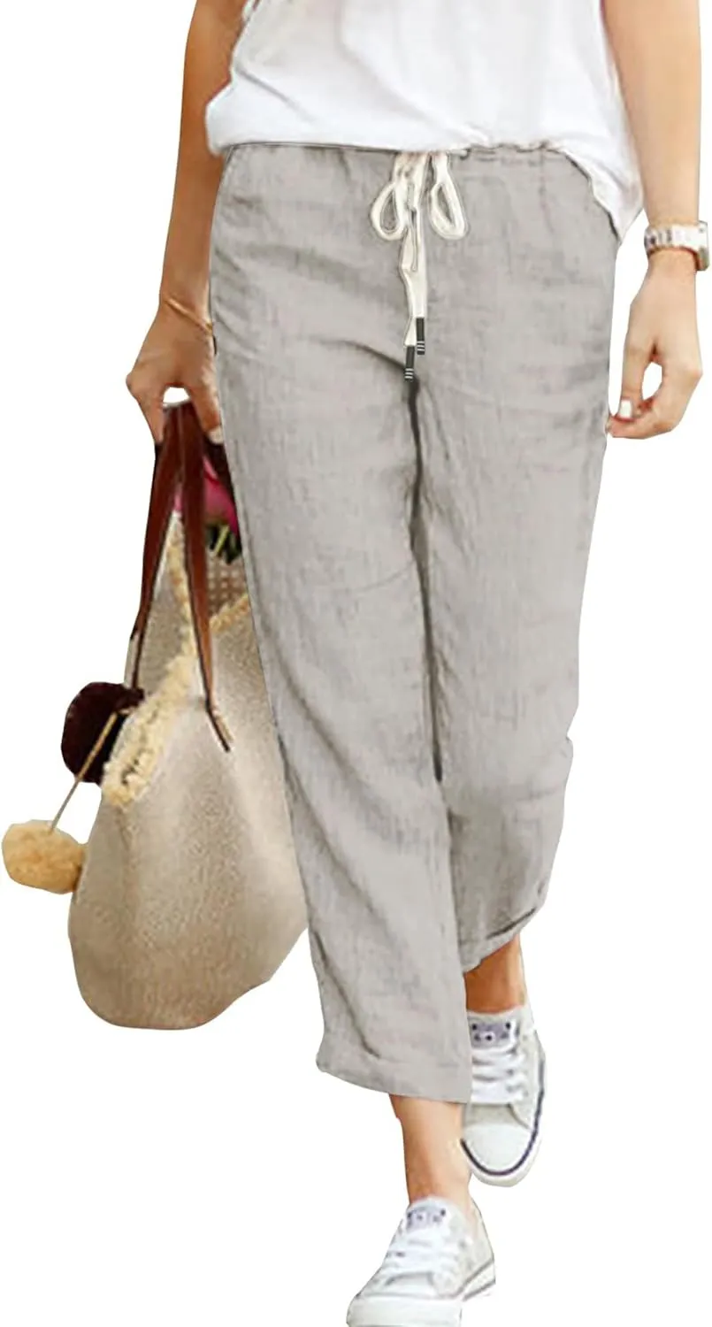 Women's Linen Summer Trousers 7/8 Casual Lightweight Cotton Linen Trousers Fabric Trousers Comfortable Airy Leisure Tro…