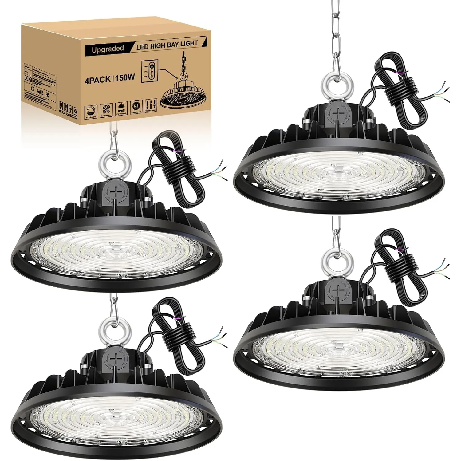 4 Stück UFO 150W LED Werkstattlampe Deckenleuchte 25500LM 4000K