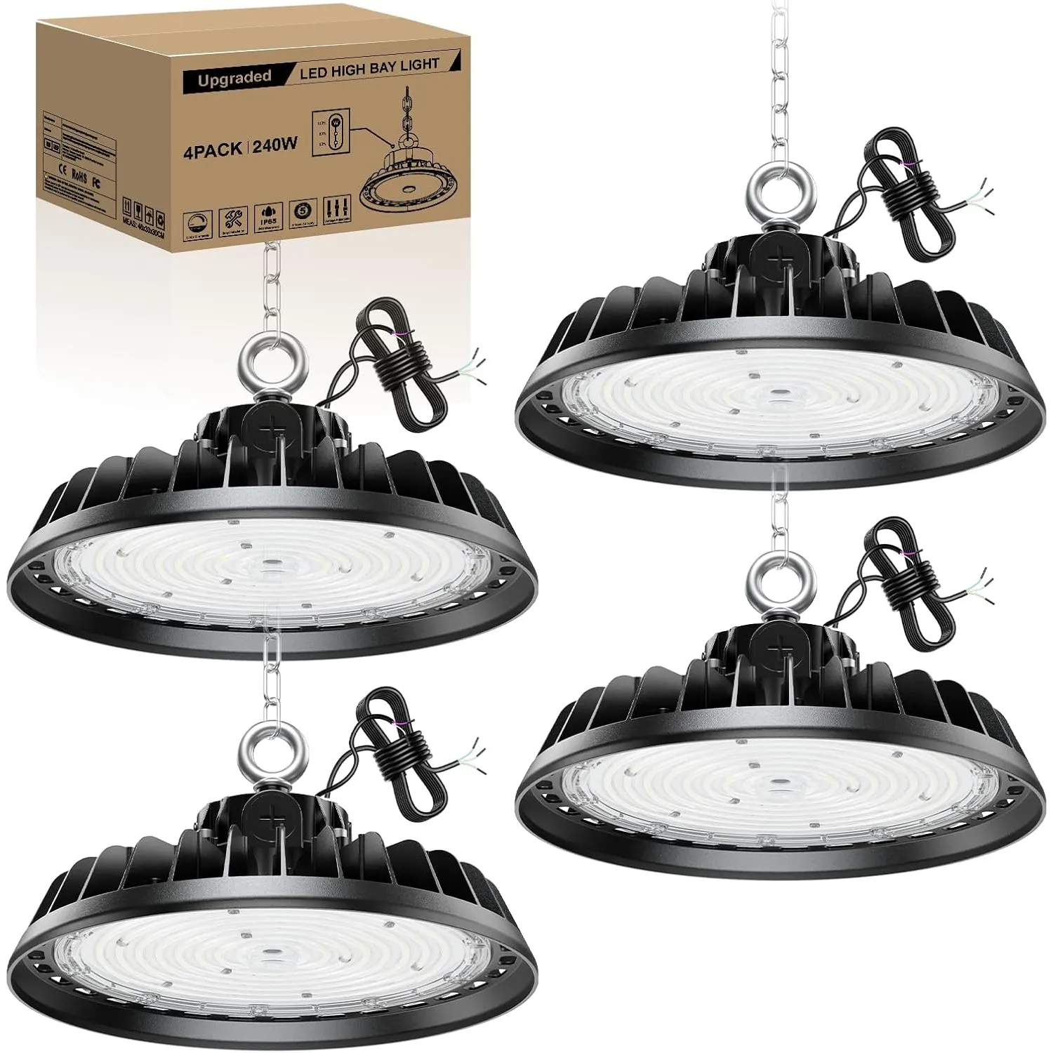 4 Stück UFO LED 240W Hallenstrahler Werkstattlampe Superhelle Werkstatt Deckenleuchte Dimmbare High Bay Light 40800LM T…