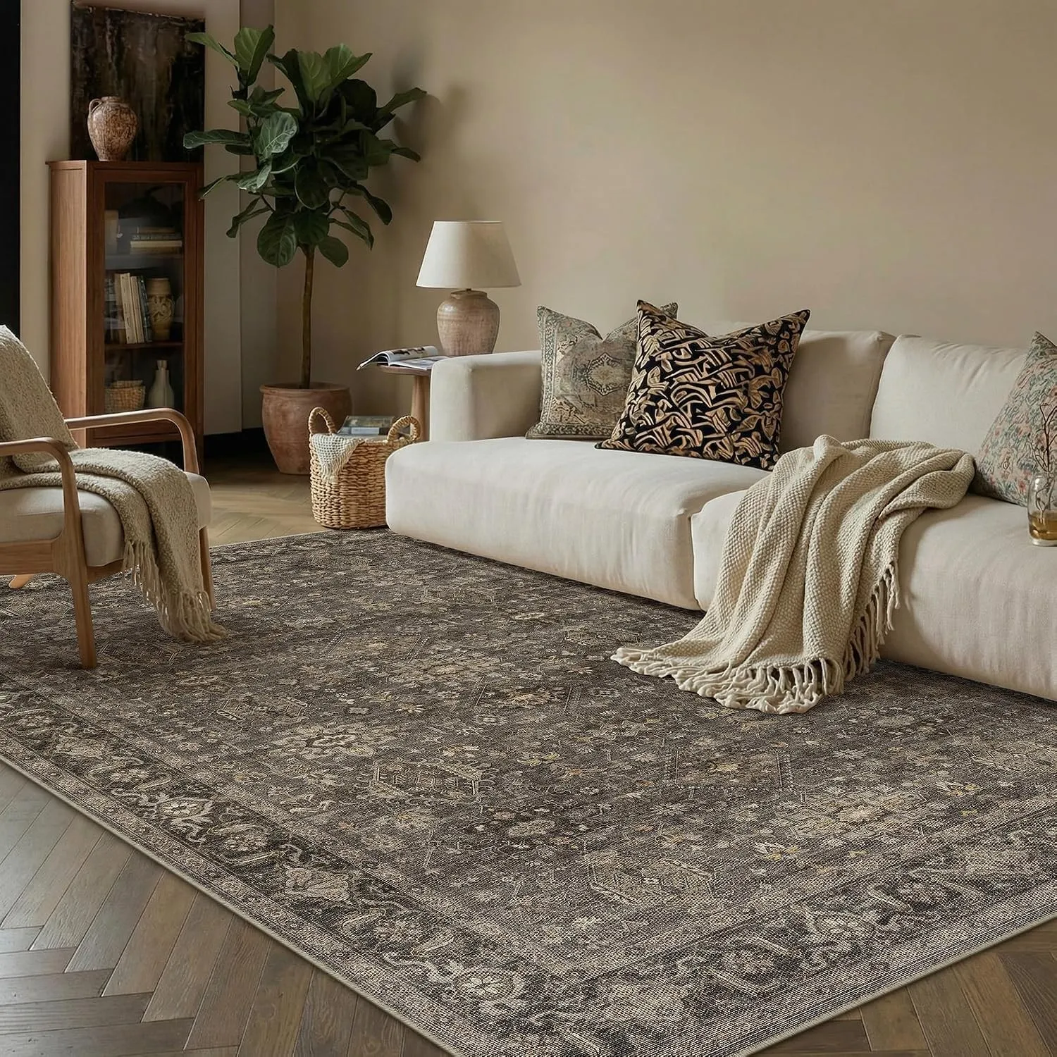PureCozy Vintage Teppich Wohnzimmer 120x170cm Braun Schlafzimmer