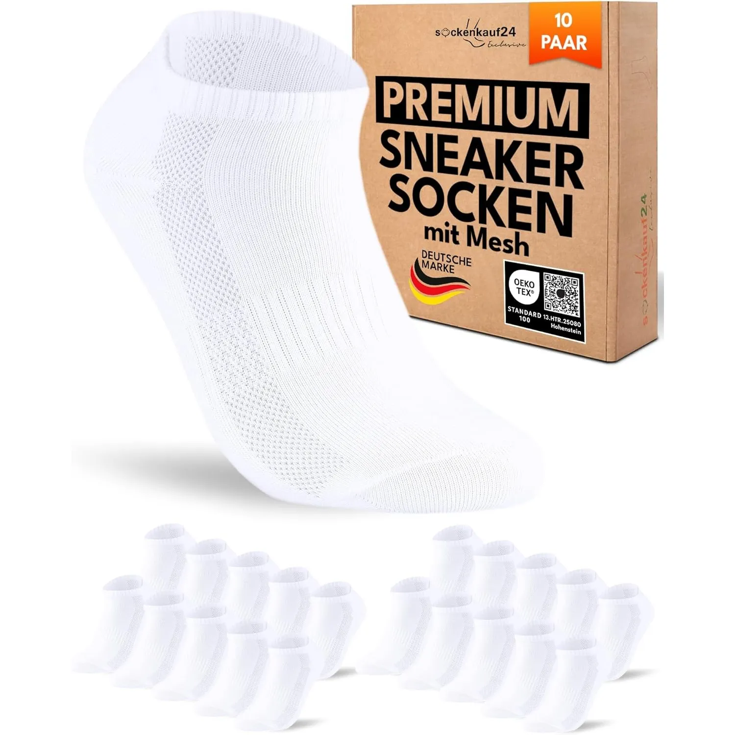 10 Paar Sneaker Socken Herren Damen Baumwolle Atmungsaktiv mit Mesh-Streifen