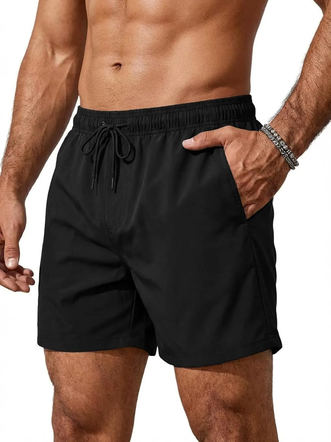 Runcati Swimming Trunks Men's Quick-Drying Swimming Shorts Men Plain Beach Swimming Trunks Elastic Sports Training Shor…