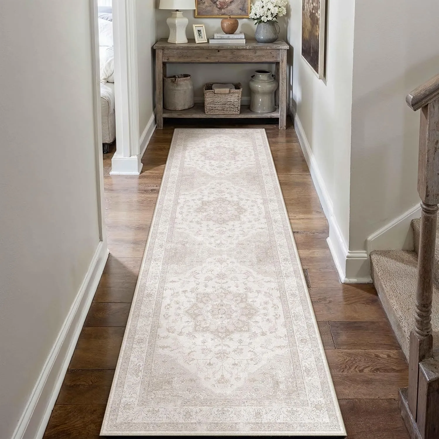 PureCozy Vintage Beige Teppich Läufer Flur 80x300cm Waschbar