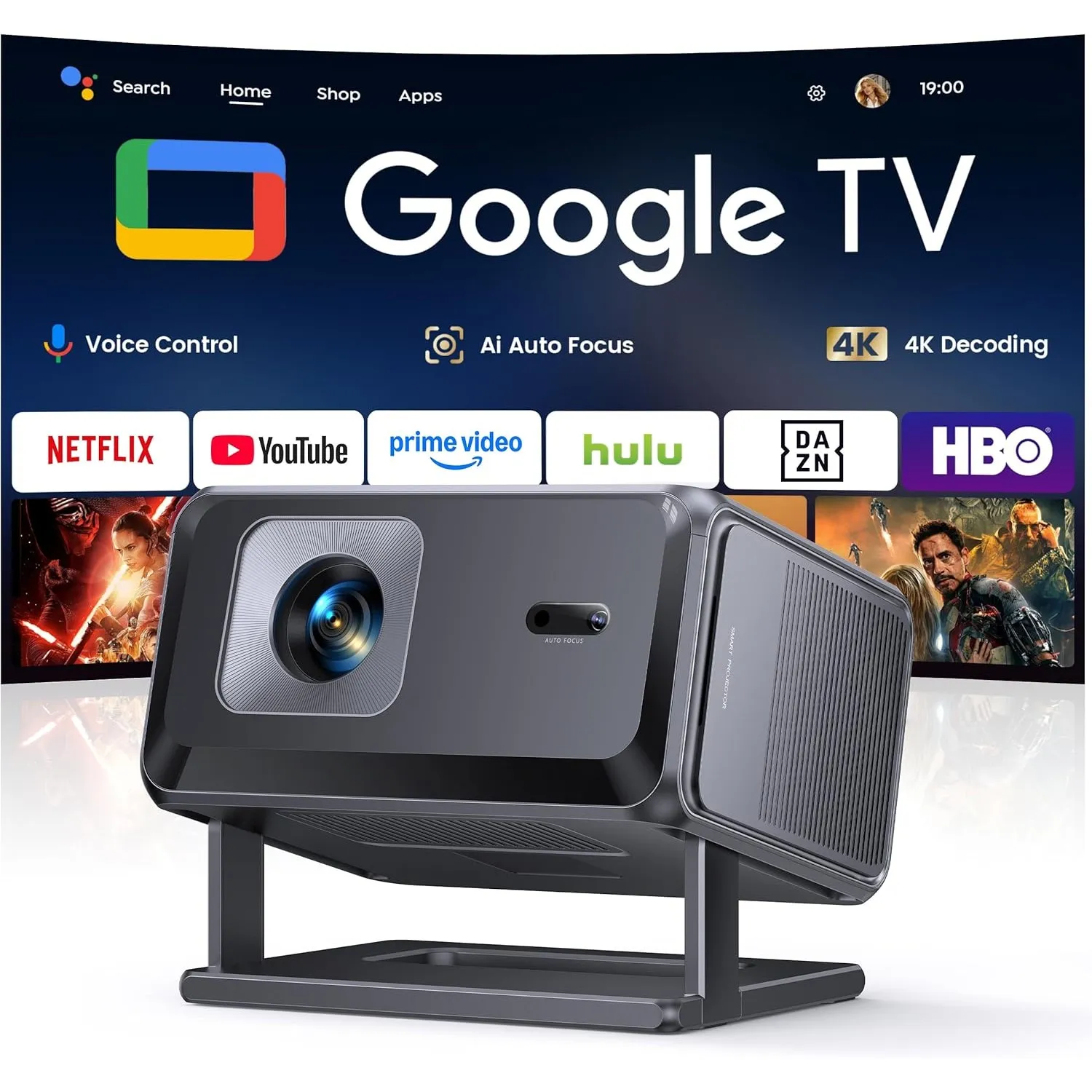 [Google TV & Offizielle Apps] Beamer 4K Unterstützt, Smart Beamer Heimkino 1080P FHD, Autofokus & Trapezkorrektur, WiFi…