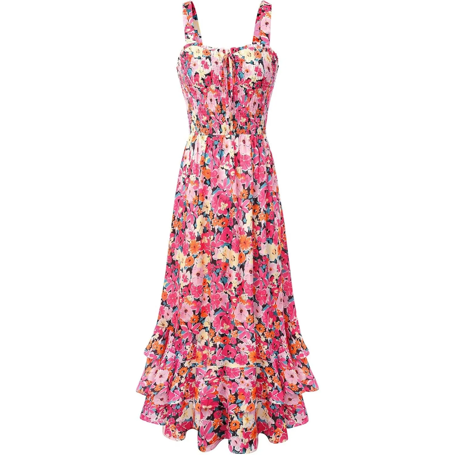 GRACE KARIN Damen langes Blumenkleid Ärmellos Spaghettiträger Freizeitkleid Böhmisch Maxikleid Strandkleider Urlaub