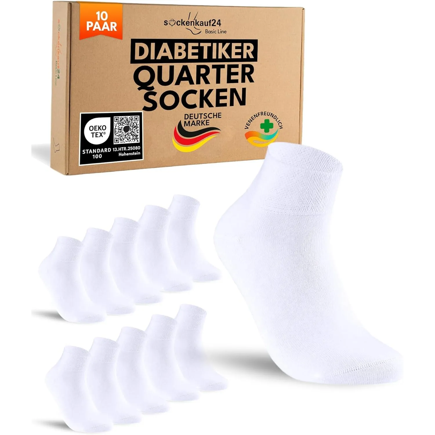 sockenkauf24 10 Paar kurze Diabetikersocken für Herren & Damen ohne Gummibund & ohne Naht Quarter Diabetiker Socken Kur…