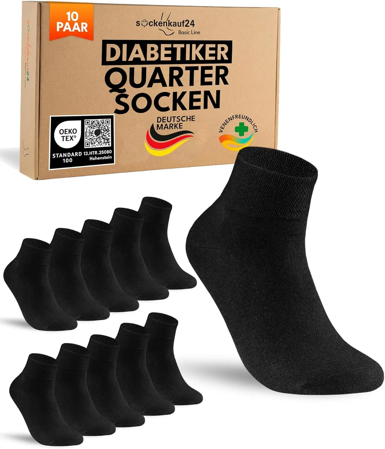 sockenkauf24 10 Paar kurze Diabetikersocken für Herren & Damen ohne Gummibund & ohne Naht Quarter Diabetiker Socken Kur…