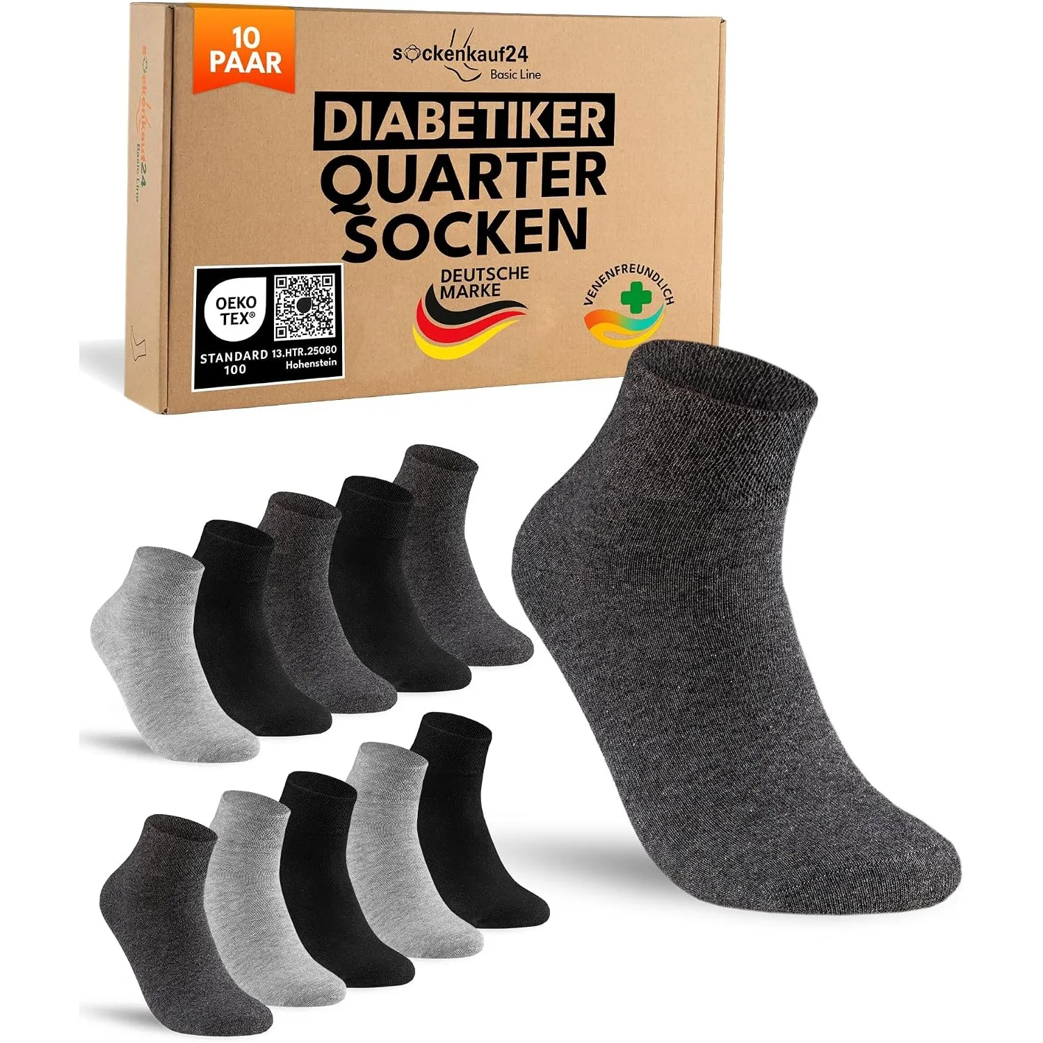sockenkauf24 10 Paar kurze Diabetikersocken für Herren & Damen ohne Gummibund & ohne Naht Quarter Diabetiker Socken Kur…