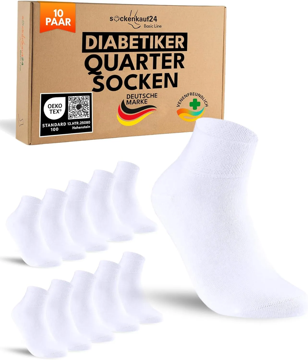 sockenkauf24 10 Paar kurze Diabetikersocken für Herren & Damen ohne Gummibund & ohne Naht Quarter Diabetiker Socken Kur…