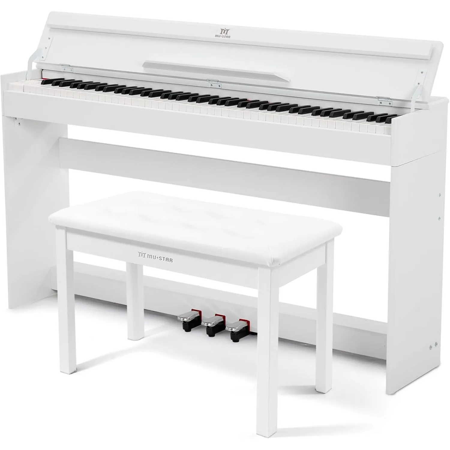 MUSTAR 88 Tasten Digitalpiano Set mit Klavierhocker und 3 Pedale, Weiß