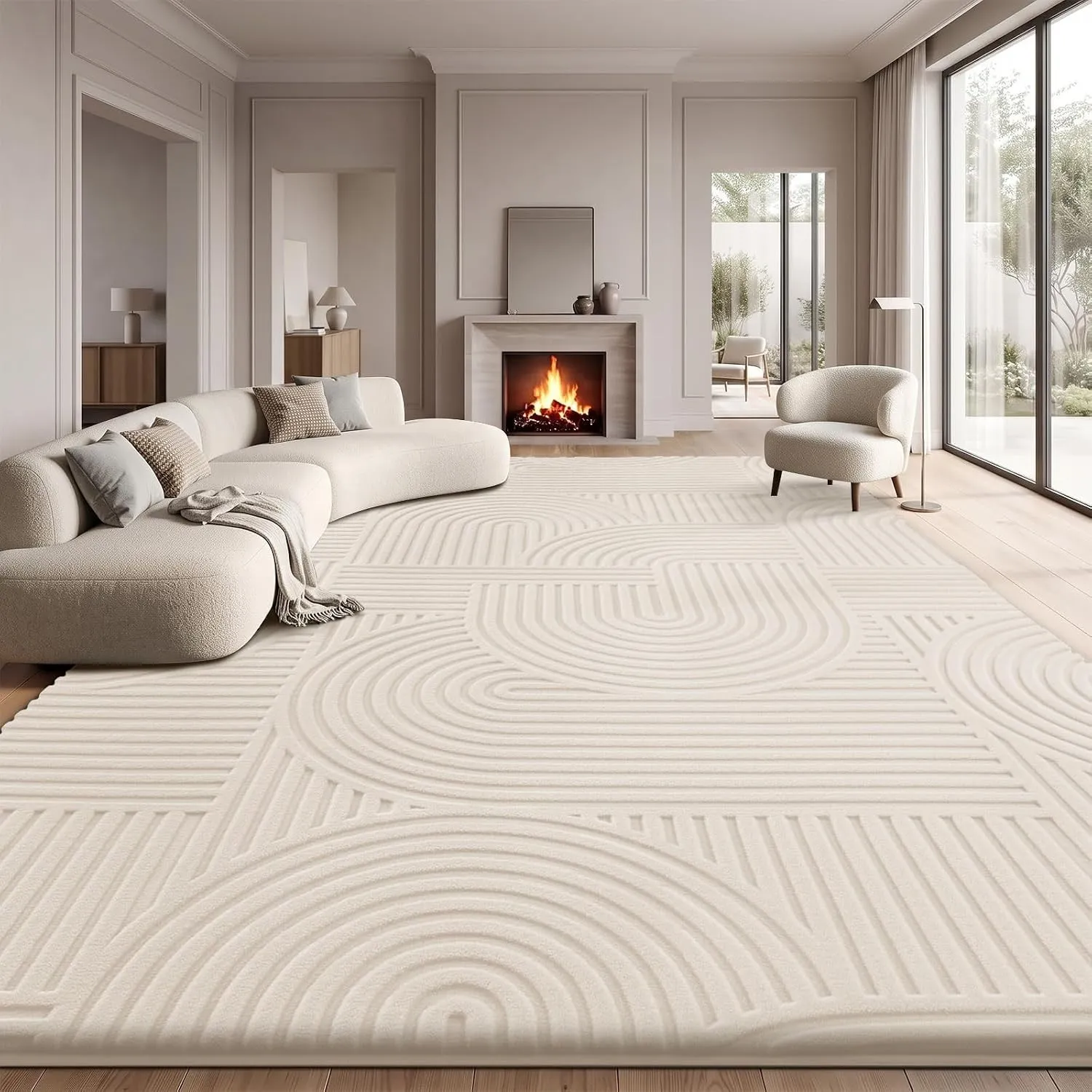 Treeboy Teppich Wohnzimmer Creme 240x300 Groß Schlafzimmer Carpet Rugs