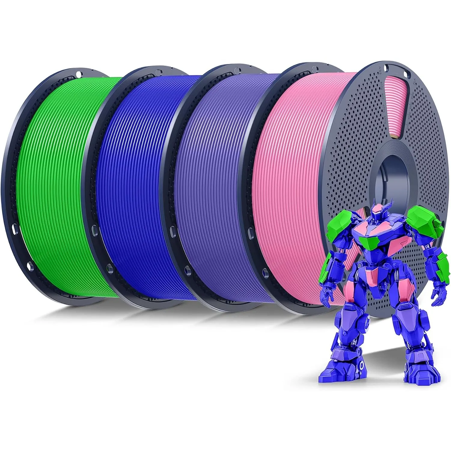 SUNLU 4KG PLA Filament 1.75mm, Rosa+Lila+Blau+Grün