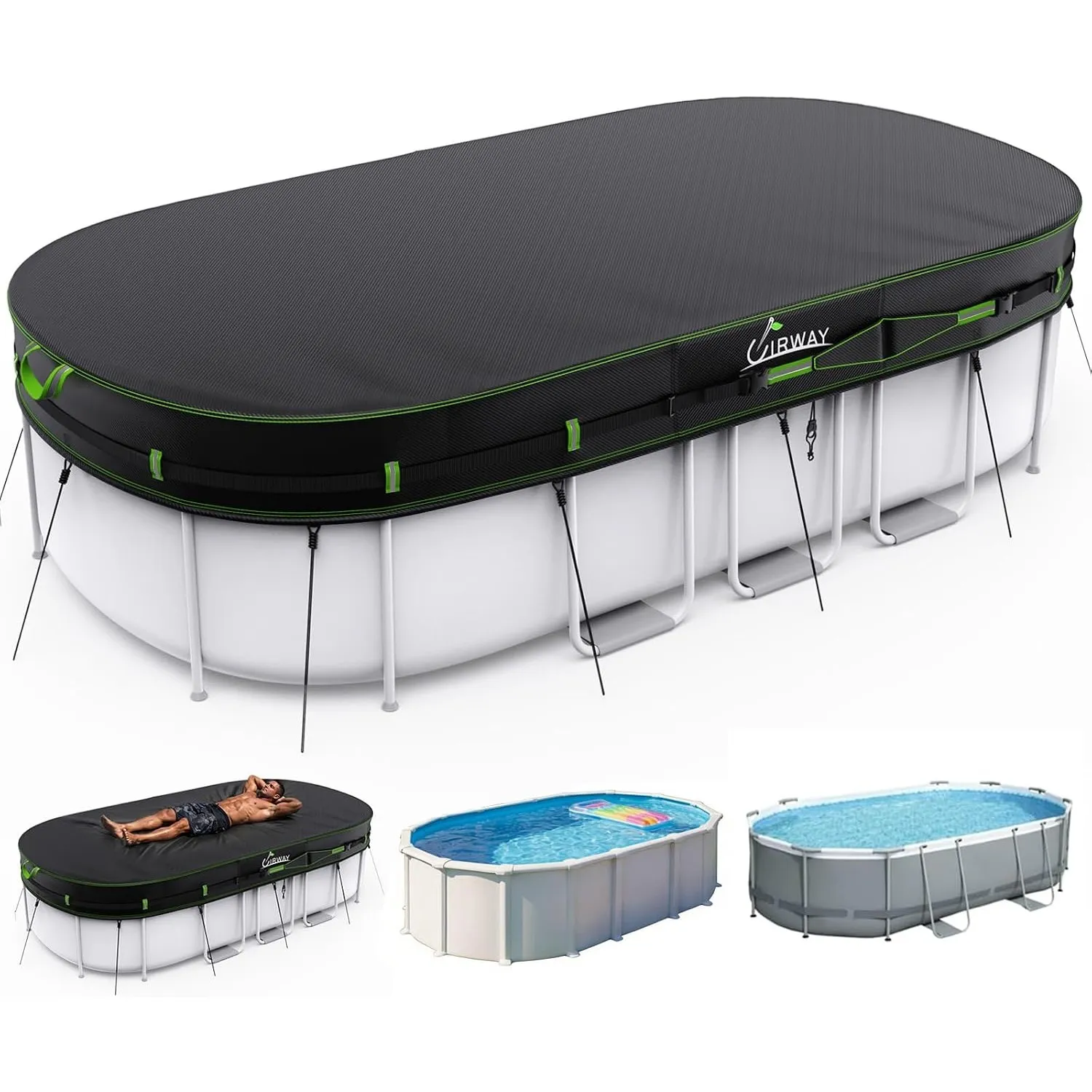 UIRWAY 160 x 260 cm Poolabdeckung für ovale Pools, 420D Winterabdeckung, UV-beständige Poolplane mit Kordelzug und Bode…
