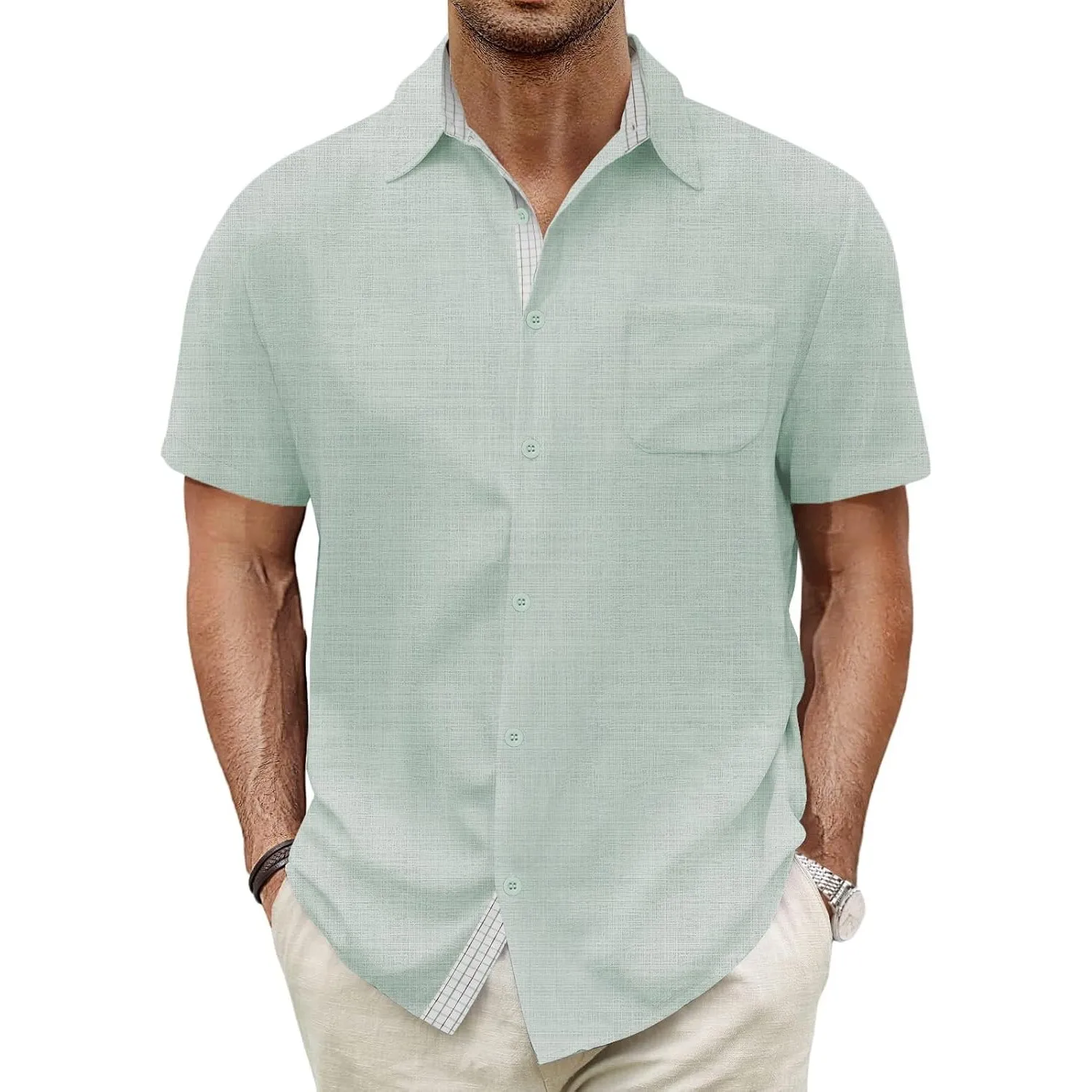 HMIYA Herren Kurzarm Hemd 100% Baumwolle Button Down Freizeithemden Sommer Strand Regular Fit Shirt