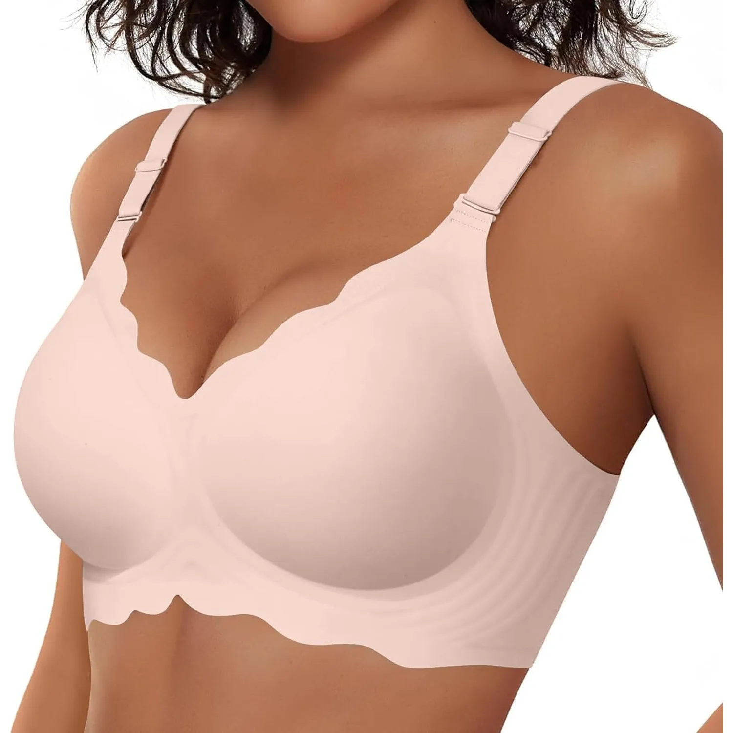 BH Damen Ohne Bügel, Soft Seamless BH Jelly Push Up Bügelloser BHS, V-Ausschnitt, Creamy Komfort, Nahtloser Entlastungs…