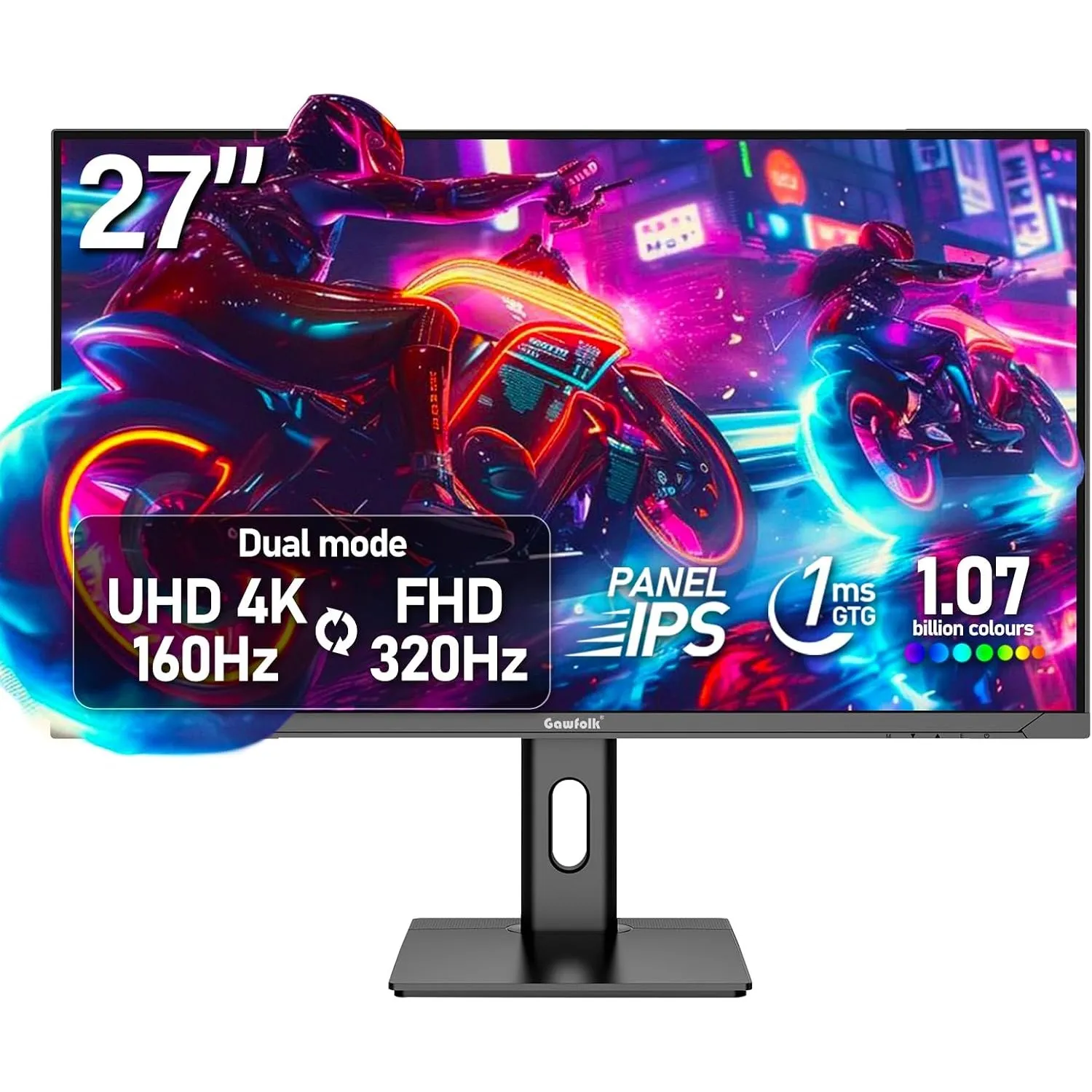 Gawfolk 27 Zoll 4K UHD 160Hz/ FHD 320Hz Gaming Monitor mit Lautsprecher