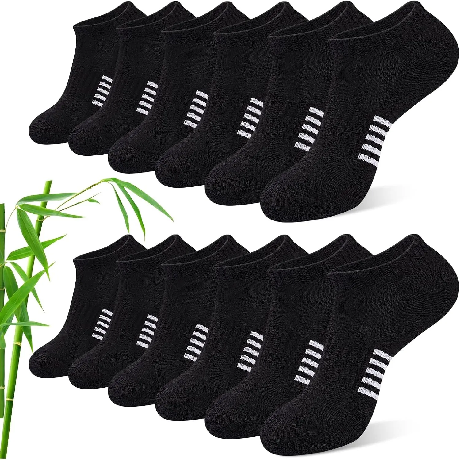 Bambus Sneaker Socken Damen 6/12 Paar, Atmungsaktive Gepolsterte Sportsocken Laufsocken, Anti Schweiß Kurze Socken Dame…