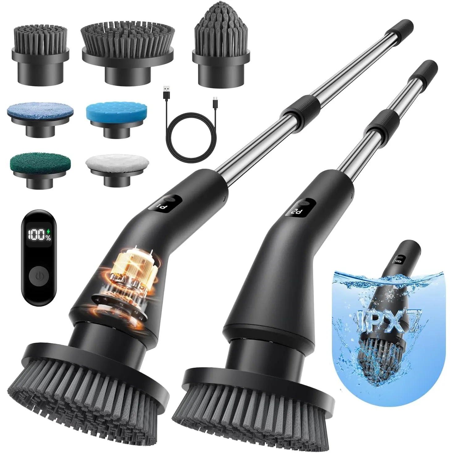 Leebein Elektrische Reinigungsbürste, Neues Spin Scrubber, IPX7 Wasserdichter und 7 Bürstenköpfen, Ausziehbarem Langem …