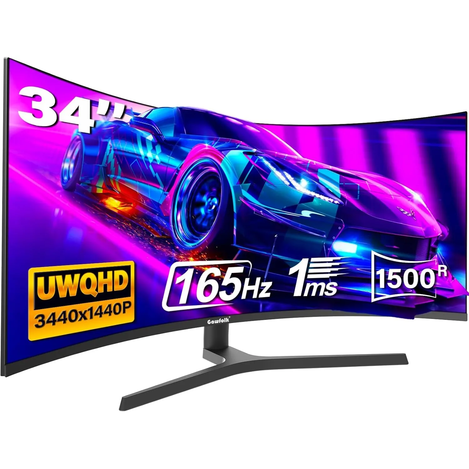 Gawfolk 34 Zoll Ultrawide Curved Gaming Monitor 165Hz UWQHD PC Bildschirm