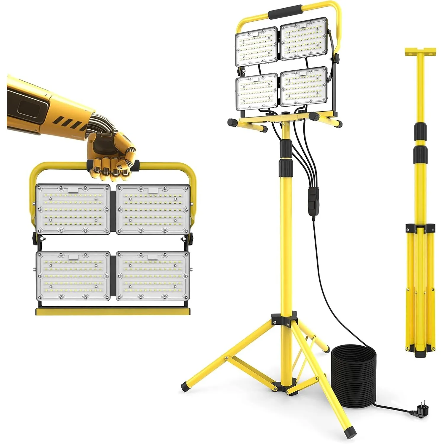 26000LM Baustrahler mit Stativ, 300W, Tragbar, 4 Leuchtenköpfe