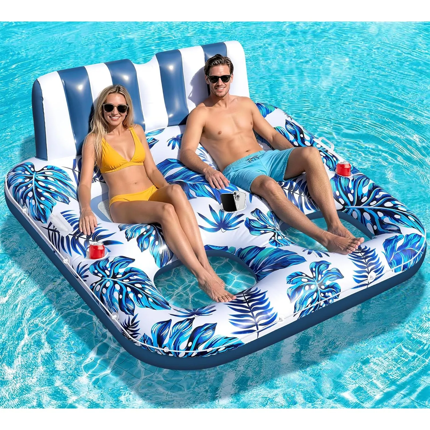 LuxBlue Pool Sessel Aufblasbar 2 Personen, Schwimmsessel für Pools Erwachsene mit Getränkehalter&Griff, Groß Pools Sitz…