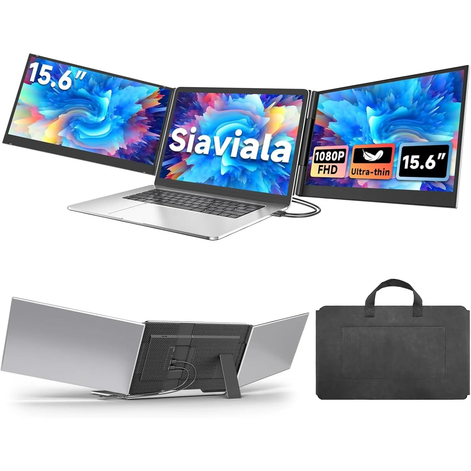 15,6" Laptop Bildschirm Erweiterung, 1080P FHD Triple Laptop Screen Extender, Ultra-dünner Monitor erweiterung für 13-1…