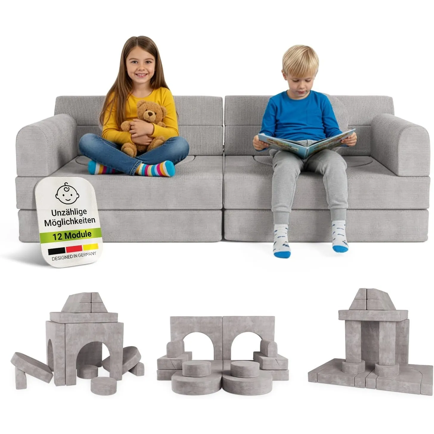 Juskys® Kindersofa Kayo – Cord, modular & weich, Sofa für Kinderzimmer & Spielzimmer, sicher, flexibel, pflegeleicht, m…