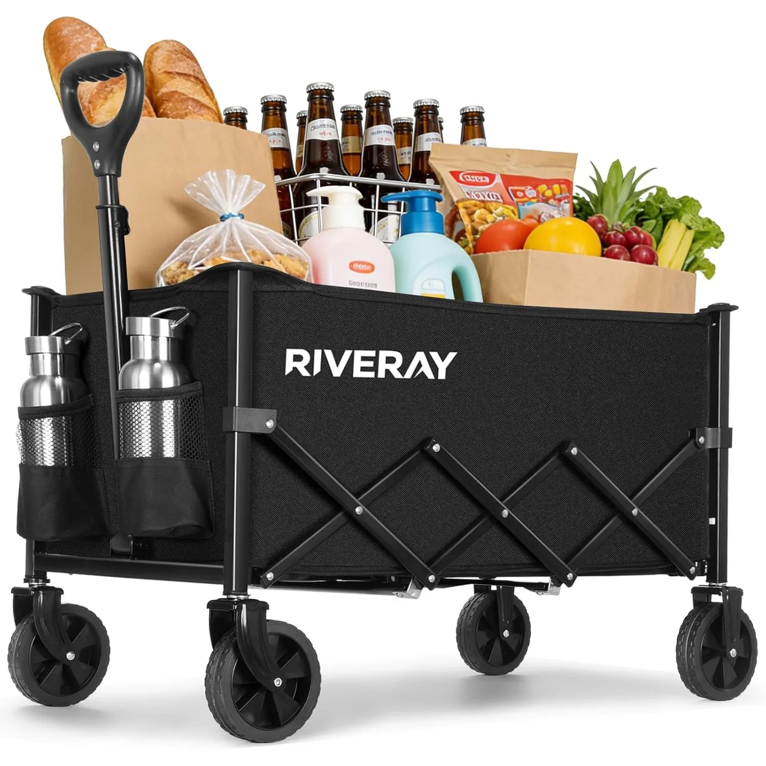 Bollerwagen Faltbar 120L 120KG, Klappbarer Bollerwagen mit Abnehmbarer Stofftasche Verstellbarem Griff, Faltbarer Handw…