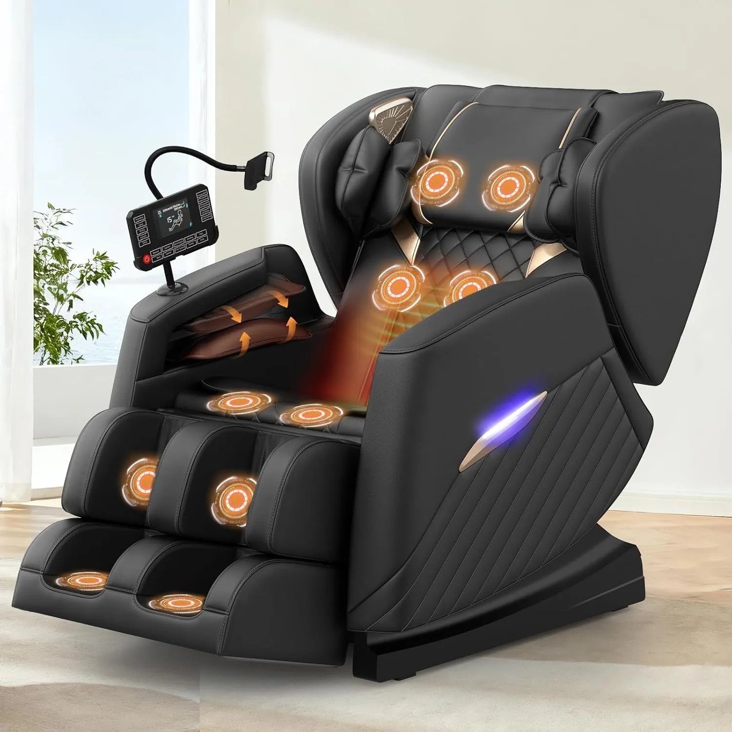 Massagesessel, Ganzkörper-Massagesessel mit 16 Massagerollen, 8 Airbags, Lendenwirbelheizung, Wadenroller- und Airbag-M…