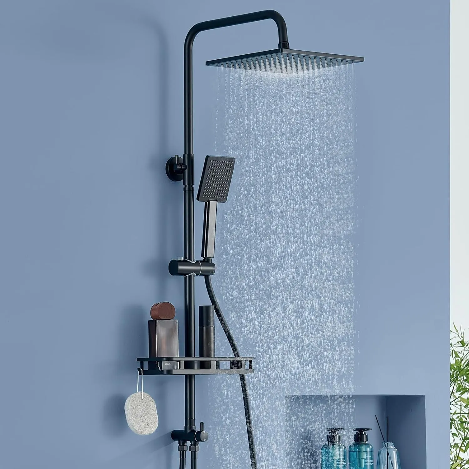 Auralum Regendusche Komplettset ohne Armatur, Edelstahl Regendusche mit Messing-Wasserteiler, Bohrfree-Ablage, duschkop…