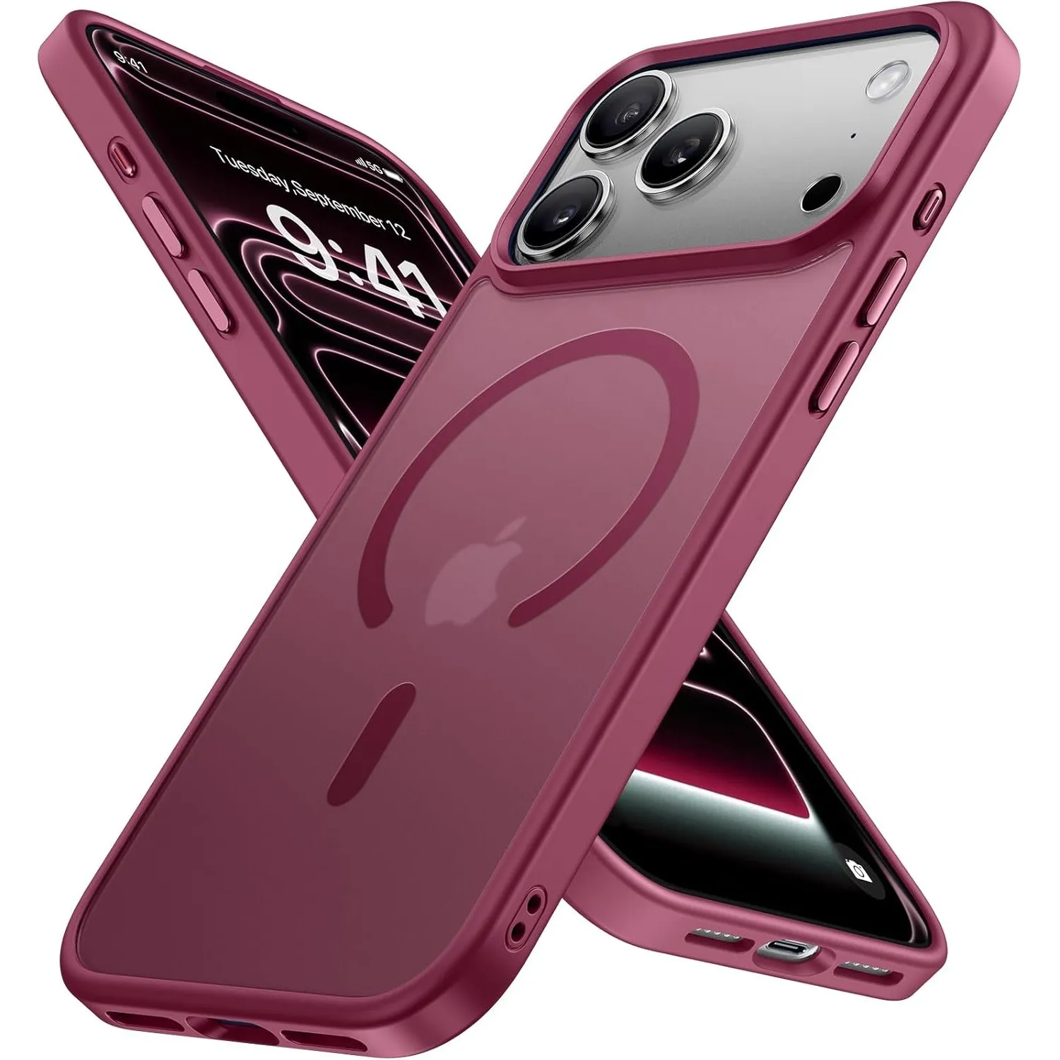 Miracase für iPhone 17 Pro Hülle mit Magsafe TOP MIL, Weinrot
