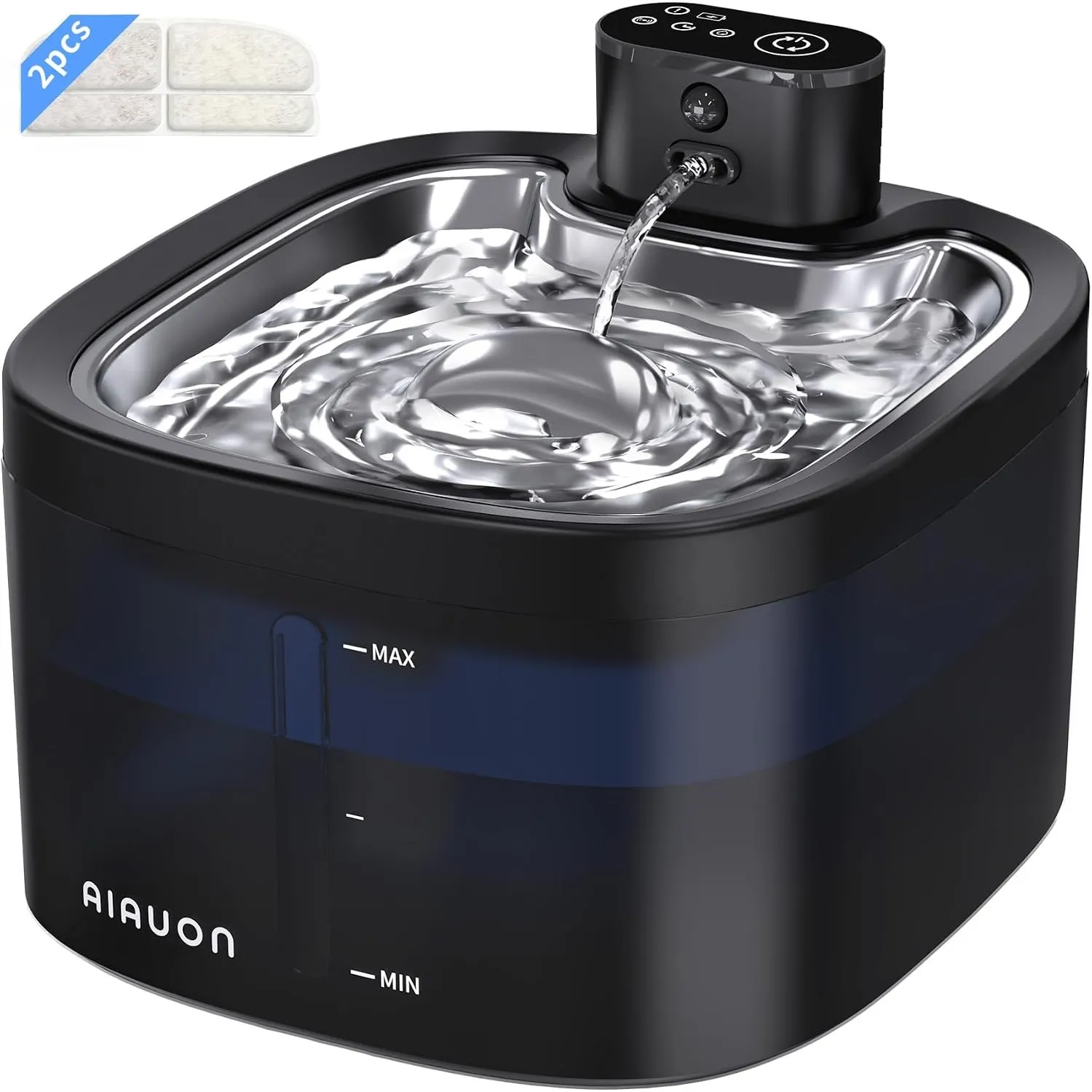 Katzenbrunnen kabellos 118oz/3,5L Drahtlos & Ultra-leise mit Sensor-und Zeitmodus, Edelstahlpalette, Batteriebetriebene…