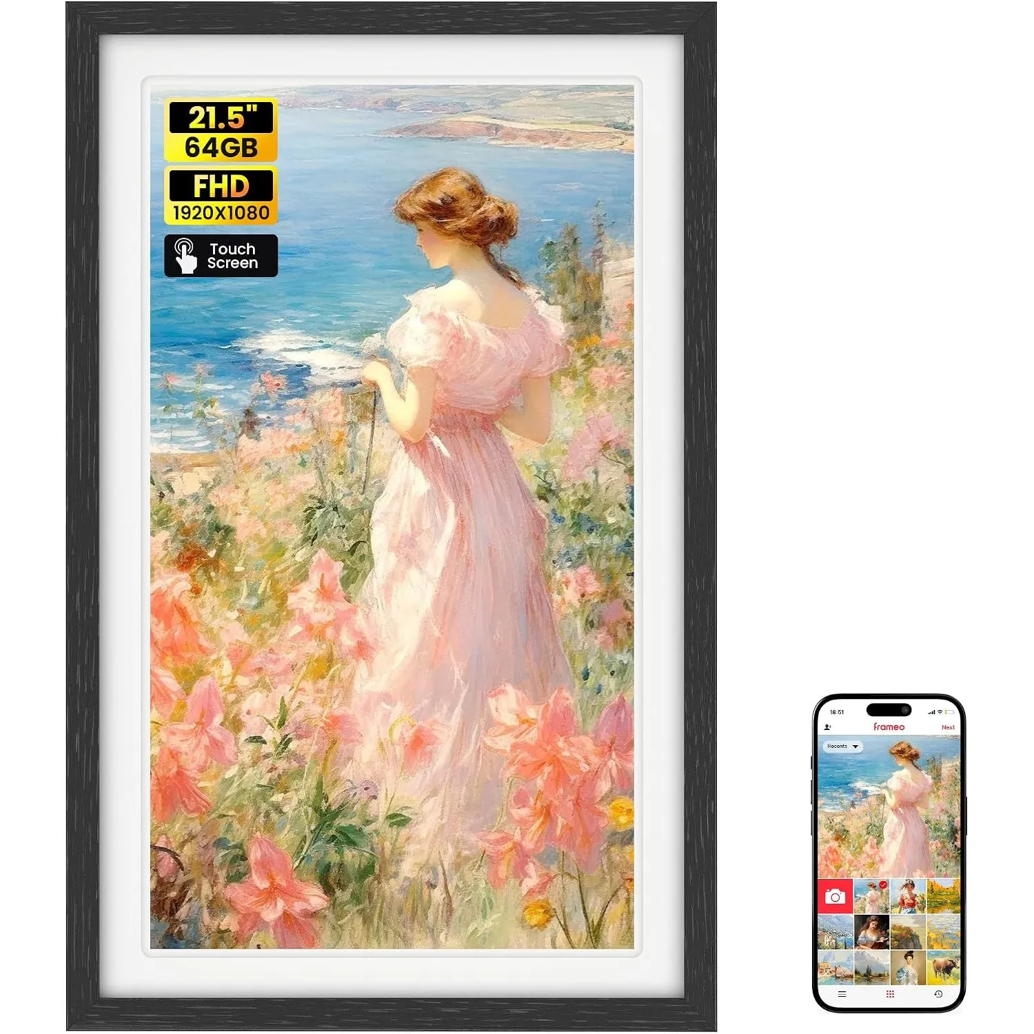 64GB FRAMEO 21,5 Zoll Digitaler Bilderrahmen - 1920 * 1080P FHD IPS Touchscreen Digitale Bilderrahmen, Auto Rotation El…