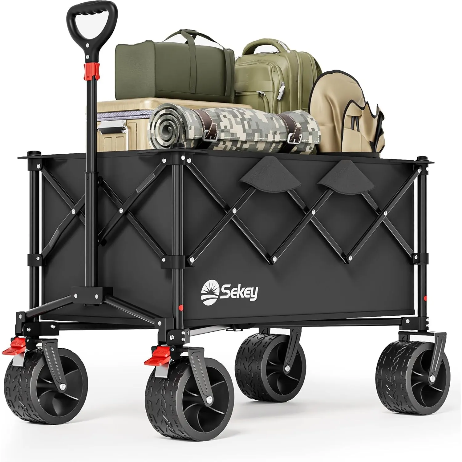 Sekey XXL Bollerwagen Faltbar 135L 150KG Belastbar, Leichter Faltbollerwagen mit Breite 17x8,5cm Räder Handwagen mit Br…