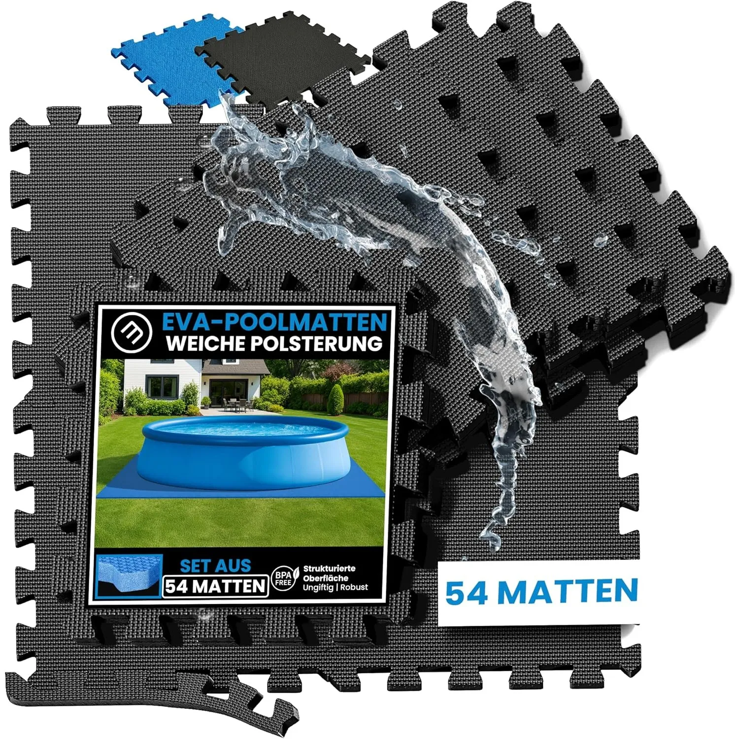 bemaxx Poolunterlage Poolmatte Unterlegmatte - 54 EVA Pool Matten Set: Bodenschutzmatte Puzzlematte Poolfliesen Poolpla…