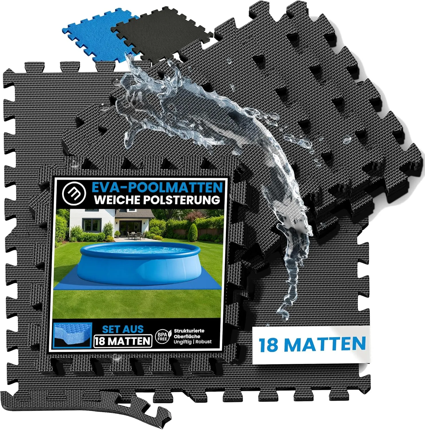 bemaxx Pool Underlay Pool Mat Underlay Mat – 18 EVA Mats per Set: Floor Protection Mat Puzzle Mat Pool Tiles Pool Plate…