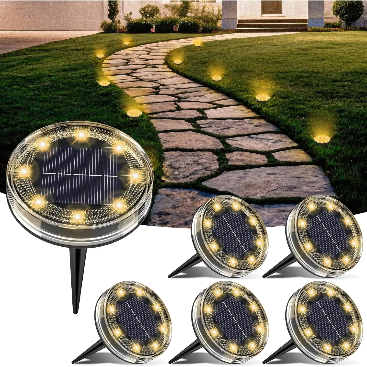 LOTMOS 6 Stück Solar Bodenleuchten Außen, 8 LED Solarlampen für Außen IP68 Wasserdicht, Wetterfeste Gartenleuchten Sola…