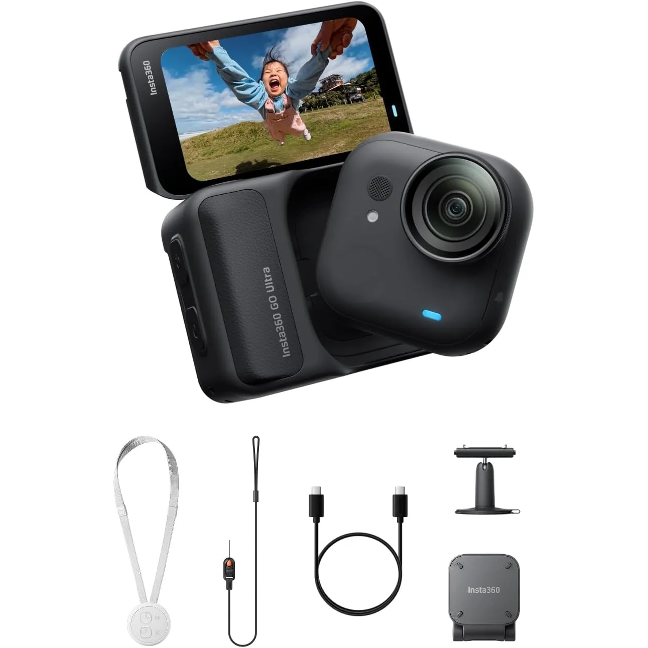 Insta360 GO Ultra Must-Have-Bundle Nachtschwarz- freihändige 4K Mini-Cam, leicht & mobil, top bei wenig Licht, überall …