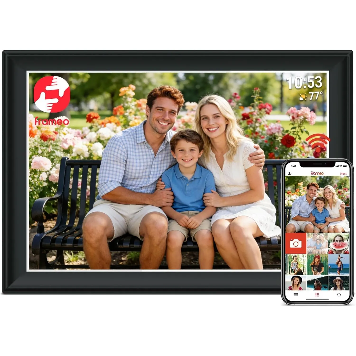 64 GB FRAMEO 11 Zoll Digitaler Bilderrahmen WiFi Smart 1920x1280 FHD Touchscreen IPS, Auto-Rotation, Unterstützung SD-K…