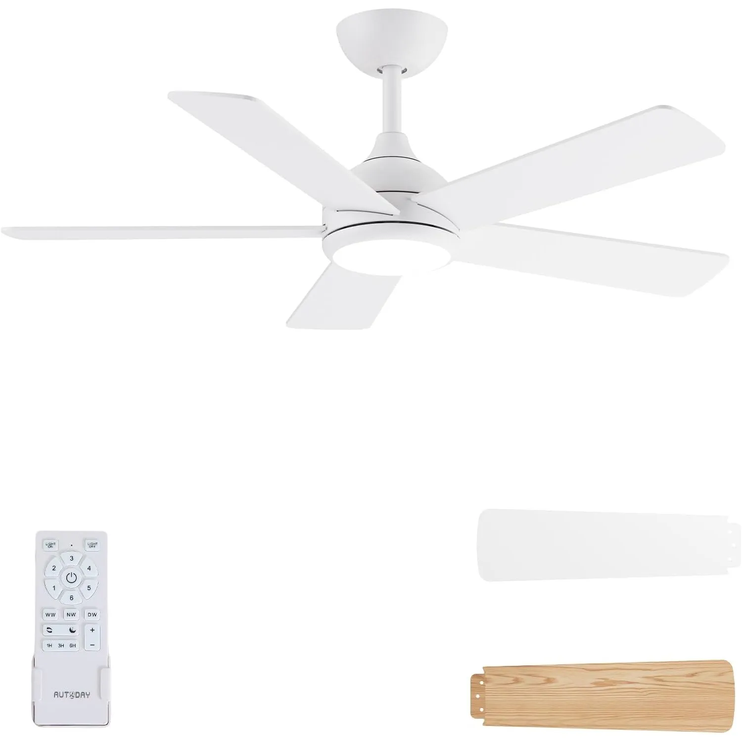 Deckenventilator mit Beleuchtung, dimmbare LED 24 W, leiser Gleichstrommotor 35 W 132 cm,zweifarbige Sperrholzflügel, F…