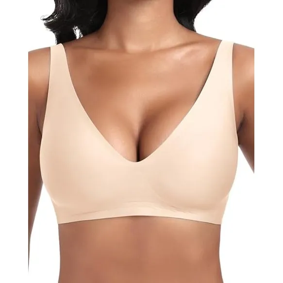 Jiuday Tiefer V Push Up BH Damen ohne Bügel Bequemer Jelly BH für Große Brüste Starker Halt Seamless Soft Bra Bügellose…