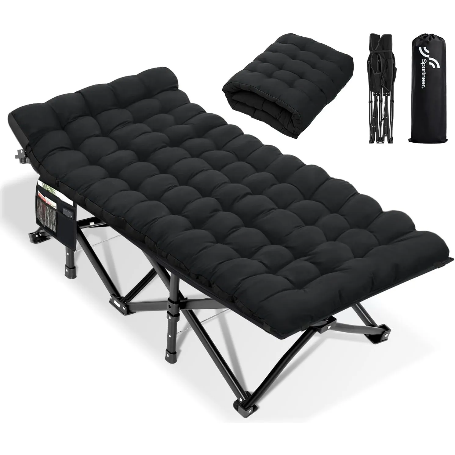 Sportneer Feldbett mit Matratze, Klappbett Breite 71/81cm Tragfähigkeit 204KG Gästebett Campingbett Feldbett Mit Aufbew…