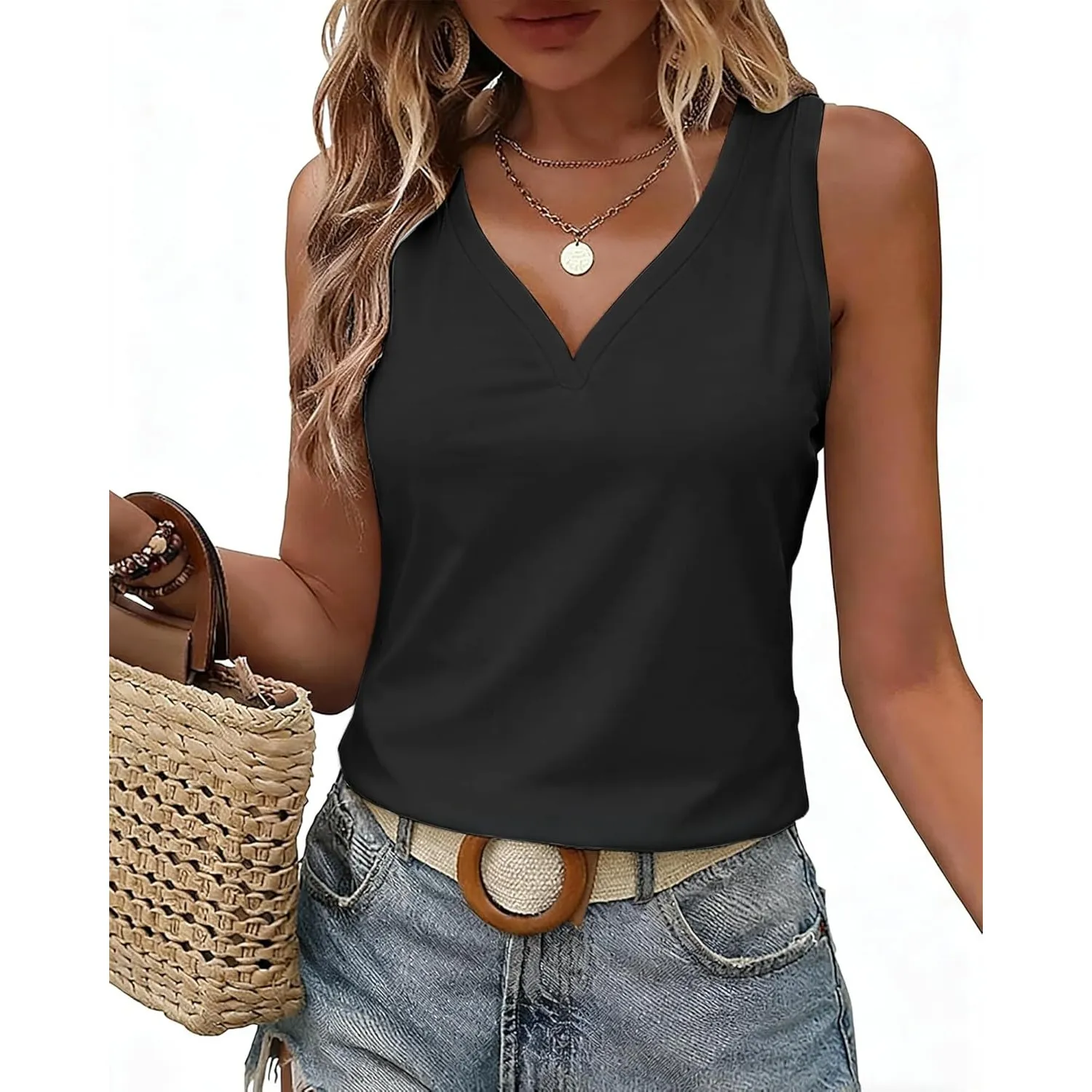 SENBATU Tank Top Damen Sommer 2026 V-Ausschnitt Casual Top Damen Sexy Ãrmellose Elegante Oberteile Damens