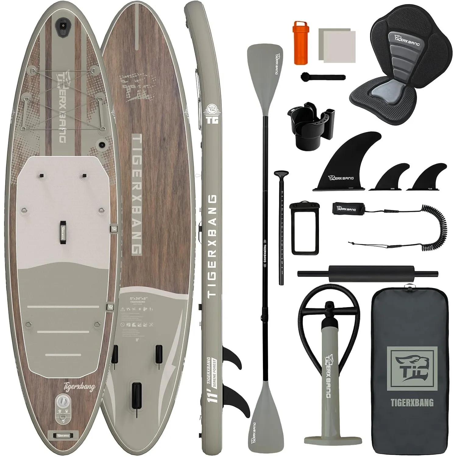 TIGERXBANG Aufblasbares Paddle Board, Stand Up Paddling Board für Erwachsene/Kinder, Komplettes ISUP-Surf-Set, Rosa/Grün